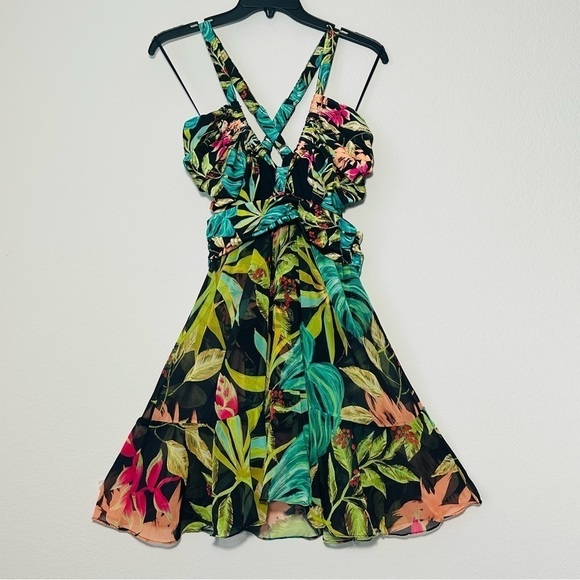 NWT PATBO Tropicalia Palm Cut Out Convertible Mini Dress in Black size L - Picture 8 of 16